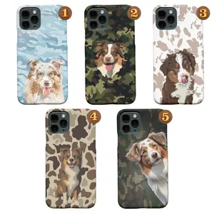🐾 Aussie Shepherd Dog Art Camo & Cow Print Glossy Tough Case for IP Phone 17 16 15 14 13 12 11 X Series - Durable Dual-Layer Protective Cover ✨
