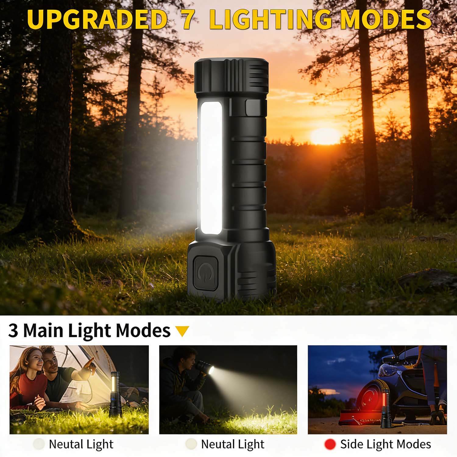 Rechargeable LED Flashlights High Lumens, 7 Modes Super Bright Tactical Flashlight, Adjustable Zoomable Powerful Torch, Emergency Gear for Home, Hunting, Camping, Hiking