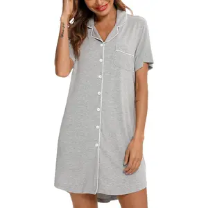 Pajama Nightgown for Women Short/Long Sleeve Button Down Nightwear Top Boyfriend Sleep Shirts Nightdress S-XXL