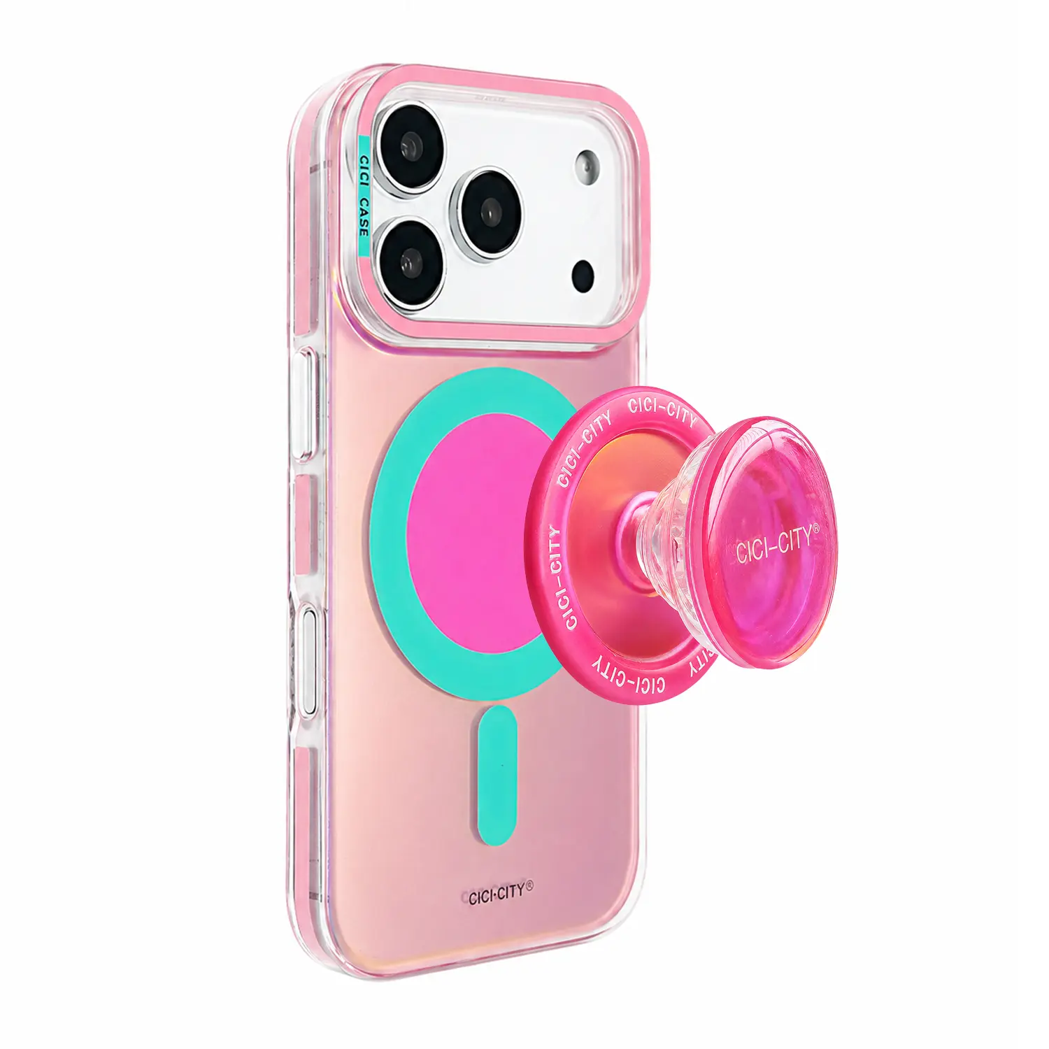 Iridescent Gradient Patterned MagSafe-Compatible Wireless Phone Case with Detachable Magnetic Pop Grip Stand, Shockproof Protection Accessory for iPhone 17 16 15 14 13 Pro Max