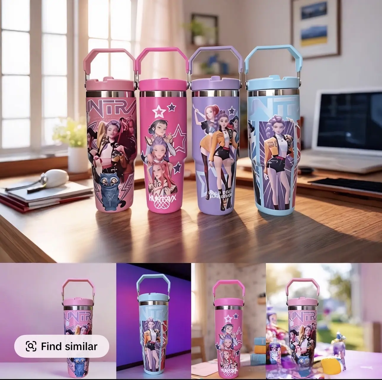 40oz Stainless Steel insulate Tumbler with handle & Straw-Leakproof travel Cup (Anime Design)