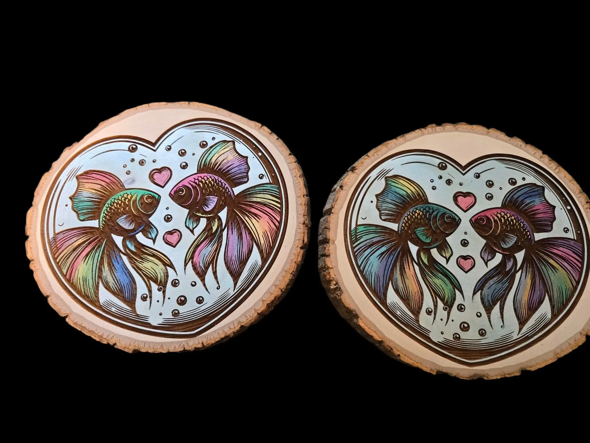 Engraved, Hand Painted Fish Love Decor