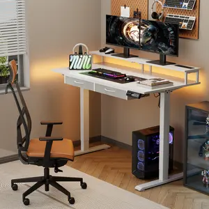 Mr IRONSTONE Standing Desk with Drawers & Power Outlets, Electric Gaming Desk with Monitor Stand, Adjustable Height, Ergonomic Adjustable Desk with Memory Preset, Computer Desk Stand Up Desk, Suitable for Home Office