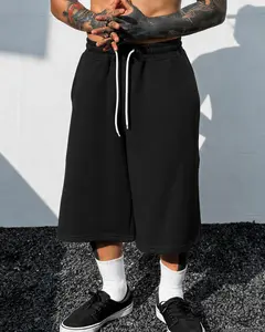 Mens 3 4 Length Sweat Shorts Urban fashion essentials Baggy Wide Leg Below Knee Long Shorts Drawstring Elastic Waist Plain Streetwear Shorts Loose Fit Gym Workout Lounge Skater Hip Hop Y2K Athletic Capri Shorts Daily Casual Summer Outfit Wear Street Looks