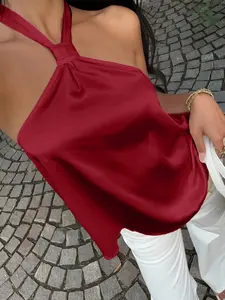 Women's Spring & Summer Sleek Fitted Halter Neck Top, Casual & Versatile Style, Ideal for Vacations, Outings, Casual Gatherings, Parties & Other Occasions, Womenswear