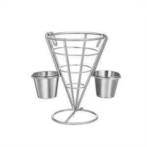 Stainless Steel French Fries Stand, 1 Count Creative Restaurant Milk Tea Chicken Leg Snack Stand, Fried Food Ice Cream Tableware Drainage Utensil Holder, Kitchen Accessories