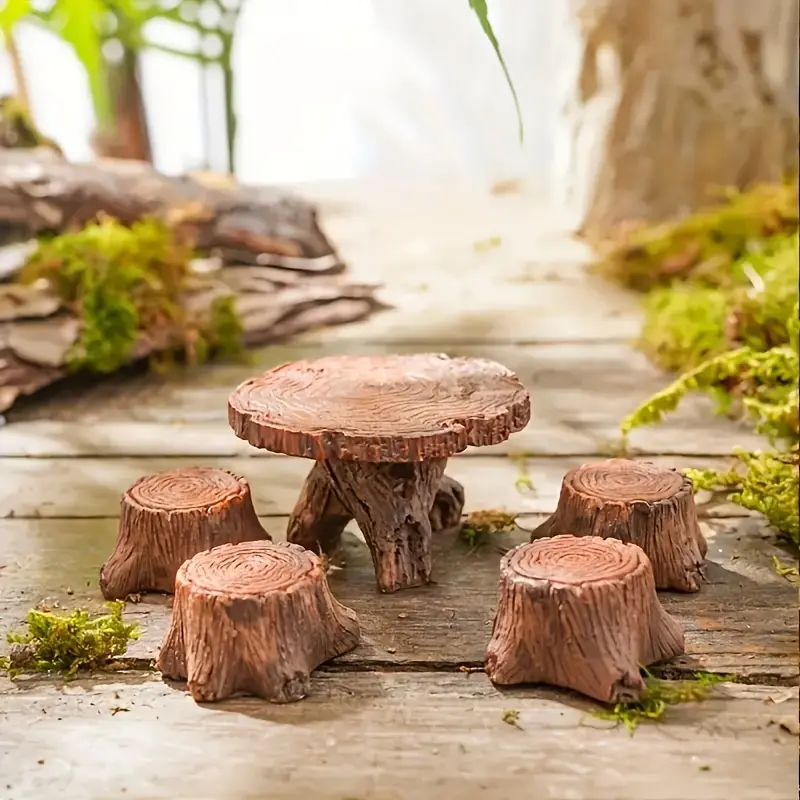 5pc miniature garden accessories, tables and chairs, decoration kit, figurine, landscape accessories, plant house decoration, Garden Sculptures Statues, Resin Sculptures