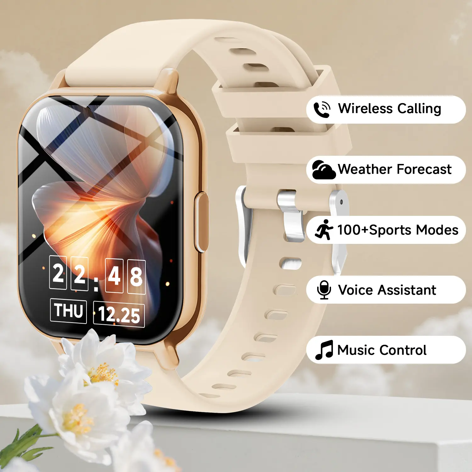 Smartwatch suitable for both men and women, 260 mAh battery, 1.83-inch HD screen, message notifications, Bluetooth calling, activity tracking, camera control, and customizable watch faces. Stylish wearable smart device. tiktokshopbacktoschool