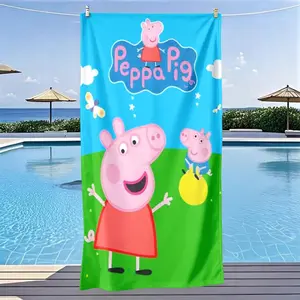 Peppa Pig Family Fun Print Beach Towel, Quick-Dry Ultra-Soft Polyester Fiber, Multi-Purpose Yoga Travel Swimming Camping, Large Size