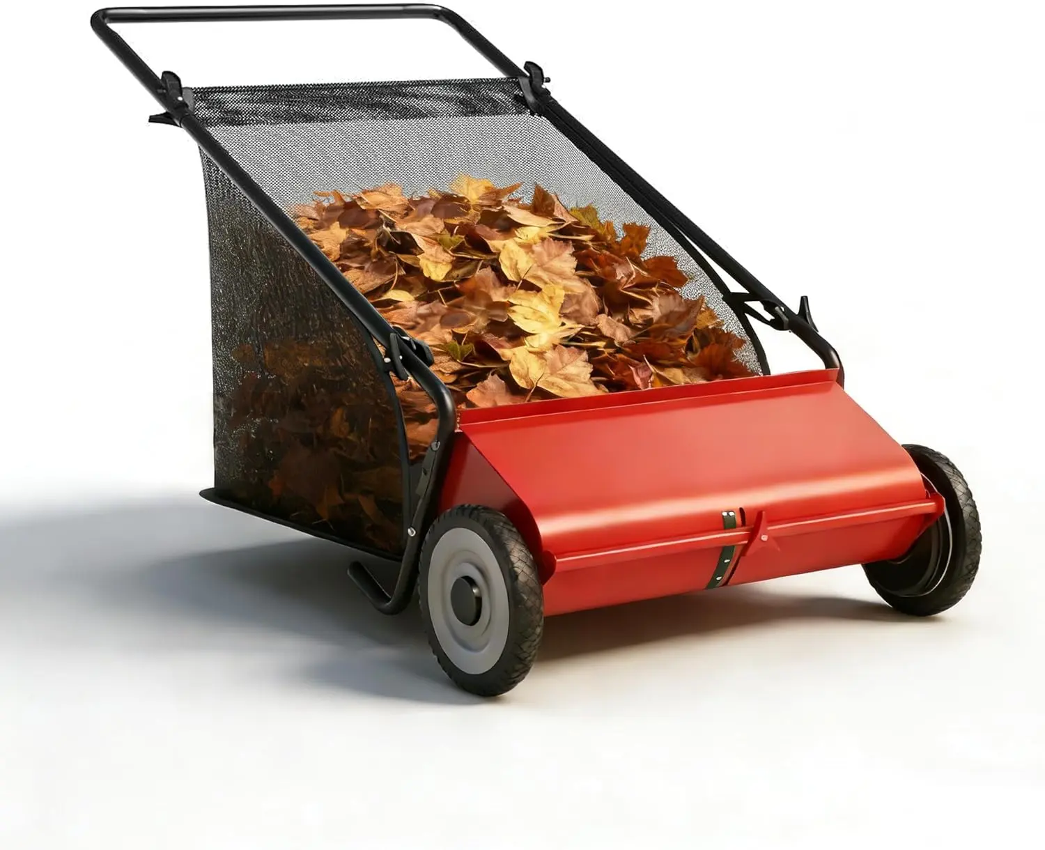 GAOMON Red Push Lawn Sweeper, 26-Inch with 4 High-Speed Brushes, Heavy-Duty Steel Frame & Large 7 Cu. Ft Hopper Bag for Yard and Leaf Cleanup