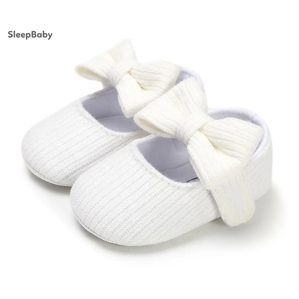 Toddler Infant Baby Girls' Princess Knitted Sneakers - Cute Bowknot, Solid Color, Soft Sole, Non-Slip, Lightweight, Breathable Kids Shoes, Baby Walking Shoes, Soft Soled Shoes