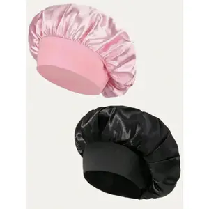 Set of 2 Silk Sleep Bonnets — Satin Hair Care Caps for Women — Wide-Brimmed, High-Elasticity Nightcaps — Premium Satin Hair Bonnets — Silk Hair Wraps Designed for Curly Hair