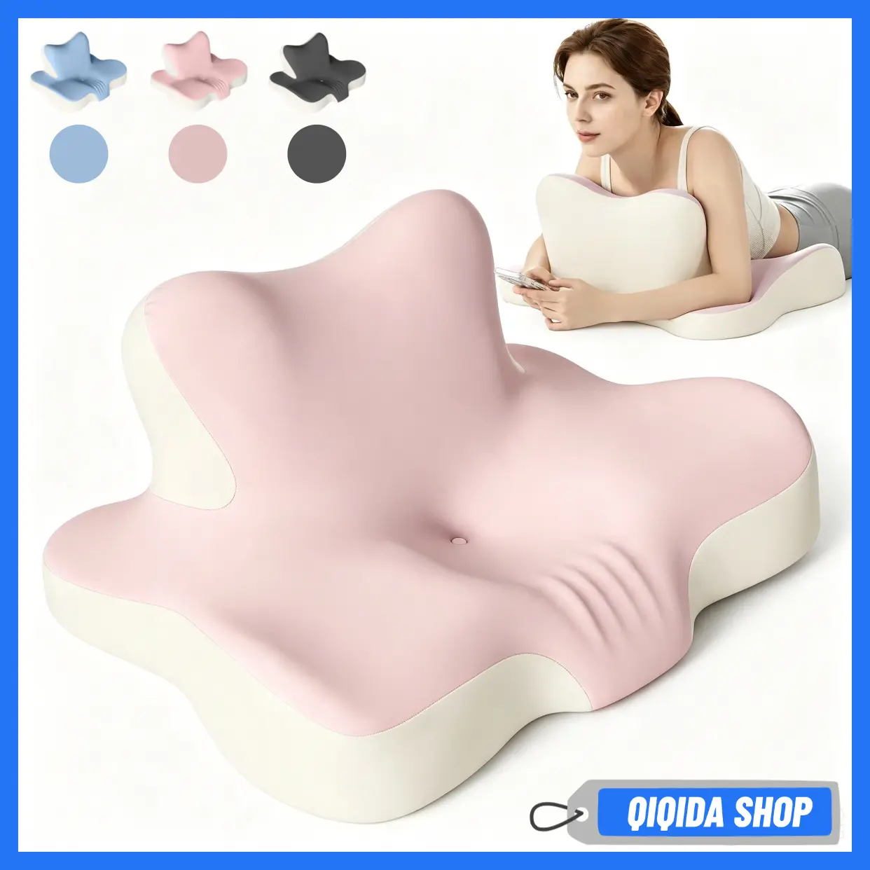 Ergonomic Cloud-Shaped Pillow - ContouredMemory Foam, Supportive Neck & Back,Breathable Removable Case, Ideal for Sleep,Reading, Office, Gift
