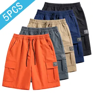 5-Pack Men’s Cargo Shorts Set – Men’s Sport Casual Wear, Plus Size 5XL, Durable Anti-Tear Fabric, Elastic Waistband, Multi-Functional Pockets, Breathable Casual Fit, Stylish Design, Suitable for Hiking, Jobsite Work, Summer Wear, Beige