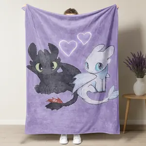 Toothless & The Light Fury Q Edition Cute Blanket, How to Train Your Dragon Print Blanket,Soft Fleece Throw for Couples, Perfect Gift for Home Decor, Cozy Throw Blanket for Valentine's Day gift