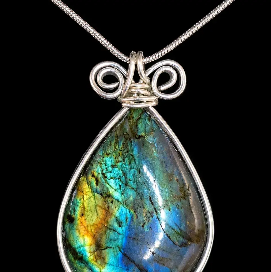 Labourdorite Handmade Wire Wrapped Pendant/necklace