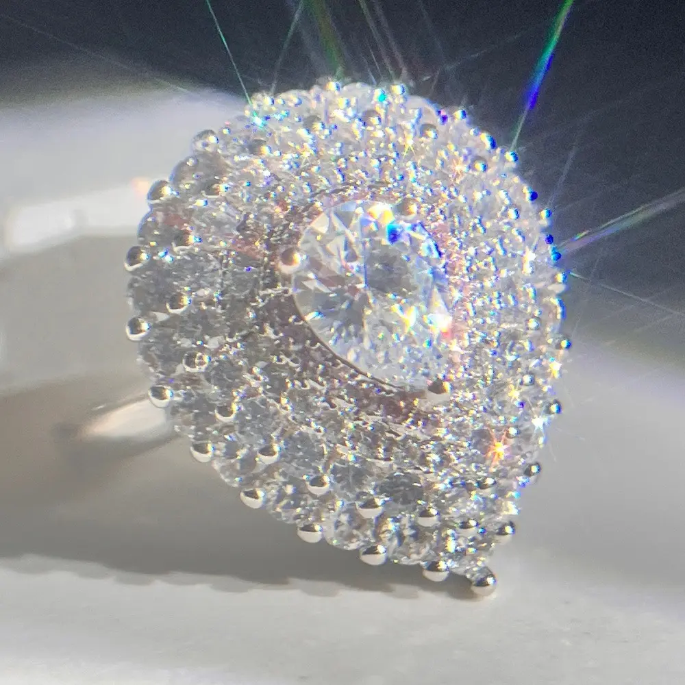Bohemian Pink Flower Ring for Women, Sparkling Teardrop Cubic Zirconia Wedding Ring with Delicate 3D Petal Design for Parties, Rings For Women, Wedding Rings