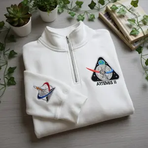 Artemis II Mission Embroidered Quarter Zip Sweatshirt, Astronaut Sweatshirt, NASA 1/4 Zip Sweater, Space Lover Gift
