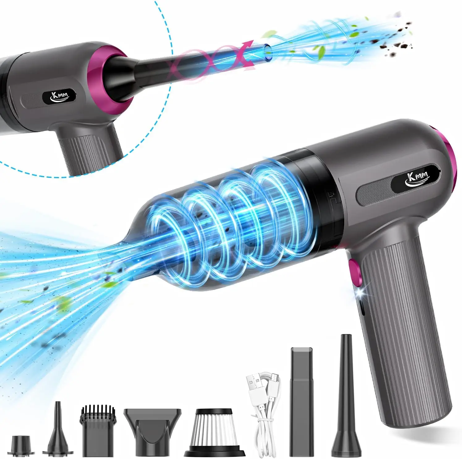 KMM Handheld Car Vacuum Cleaner, 4 in 1 Vacuum Cleaner 16000Pa Air Duster, 3-Speed Adjustable 120W High Power Vacuum Cleaner with LED Light and Multi-