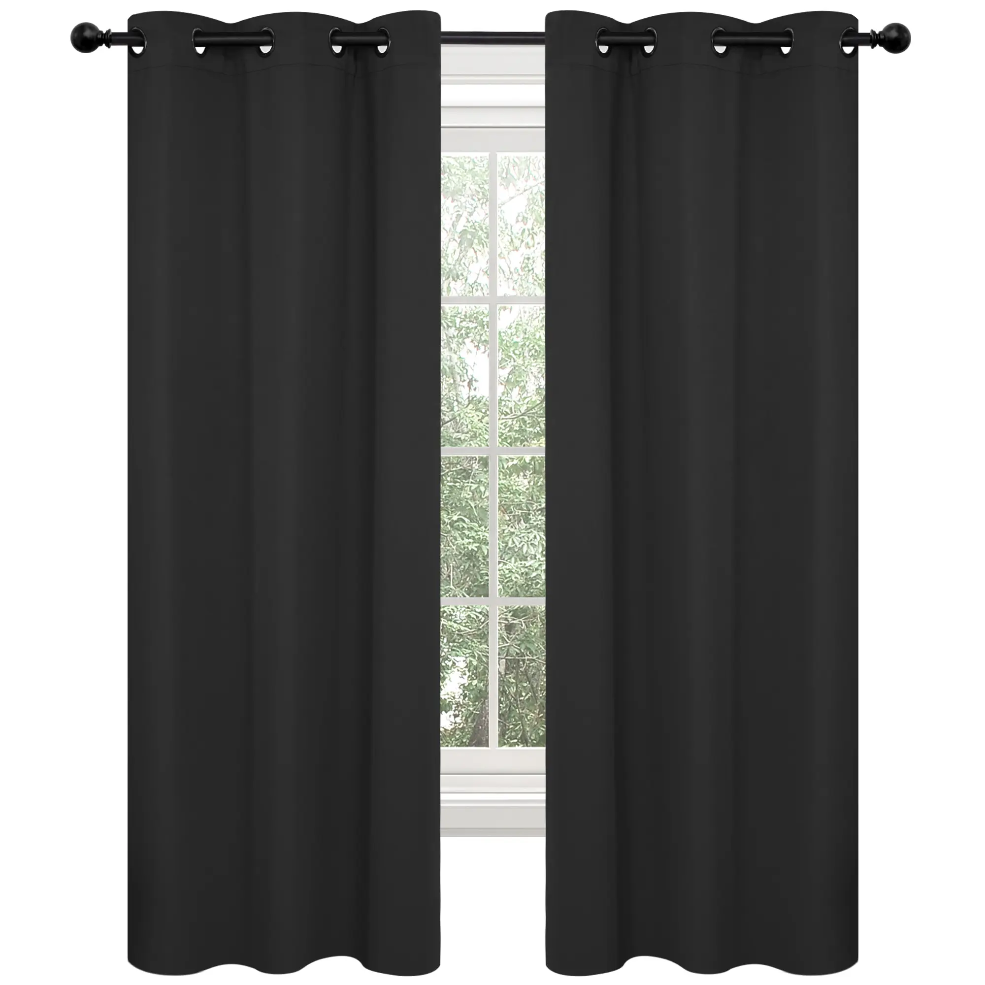 Deconovo 2 Panel Set Solid Thermal Insulated Grommet Black Blackout Curtains/Drapes for Bedroom and Living Room