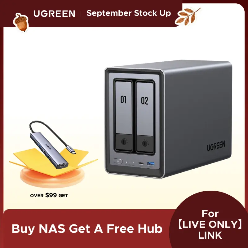 【LIVE ONLY】UGREEN NASync DXP2800 2-Bay Desktop NAS, Intel N100 Quad-core CPU, 8GB DDR5 RAM, 2.5GbE, 2 * M.2 NVMe Slots, 4K HDMI, Network Attached Storage （Drives Not Included） ,TiktokShopSpringGlowUp, 8 Gb Ram