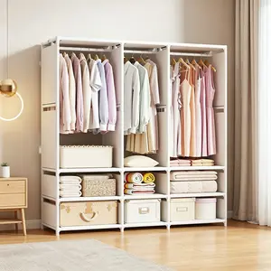 Home Folding Fabric Wardrobe, Metal Frame Reinforced Anti-Shake, Multi-Layer Storage, Dust-Proof Zip Design, Ideal for Small Bedrooms, Clothes Storage