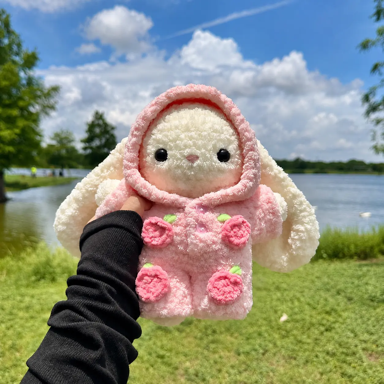Handmade Crochet Bunny Doll in Animal Hood Costume | Cute Amigurumi Plush Toy | Kawaii Bunny Gift | Personalized Crochet Stuffed Animal