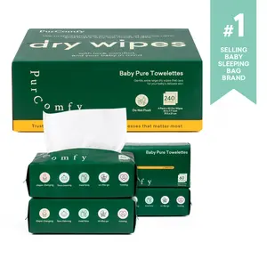 PurComfy Baby Dry Wipes for Newborns Plant-Based Hypoallergenic Disposable Cloths for Diaper Changes Meal Time & Runny Noses Use Wet or Dry 60 Wipes per Pack