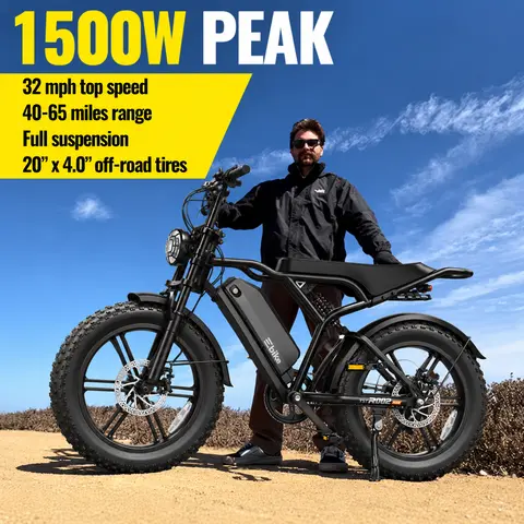 TST R002 Unisex Retro Look Adult Classic Ebike - 1500W Peak Brushless Motor, 20" Burst-Proof Fat Tire All-Terrain Electric Dirt Bike, 48V 15/25AH Fast Charging Battery, 60/110 Mi Range, 28MPH, LED Light, Easy Assembly for Road, Mountain,outdoorfun