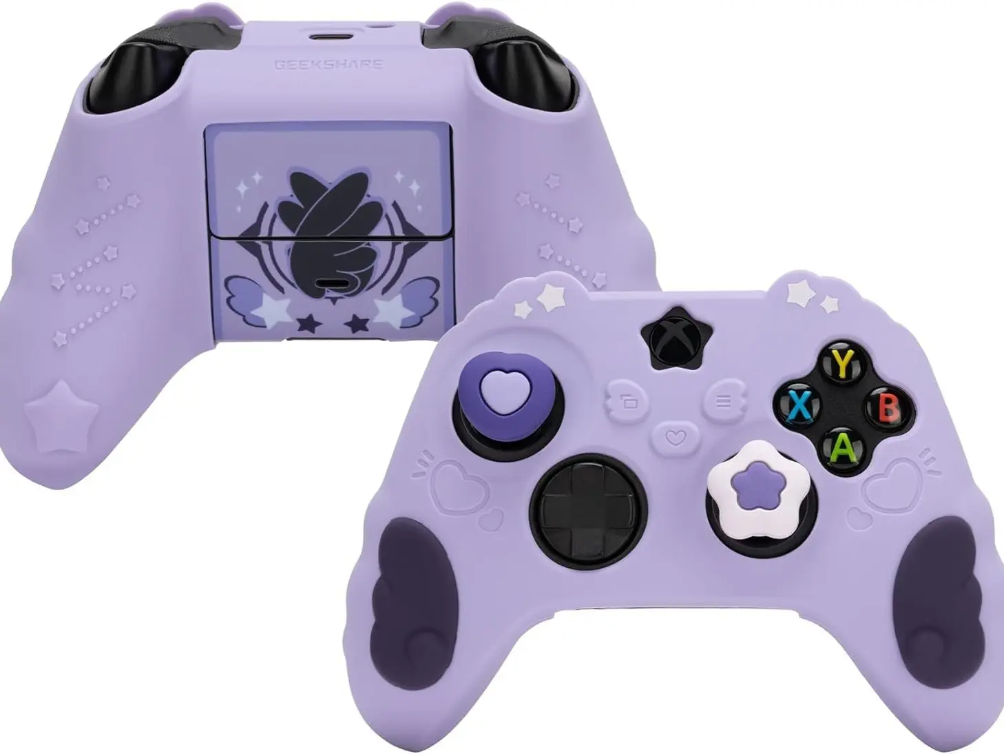 GeekShare Star Wings Series Purple Soft Silicone Protective Cover for Xbox Series X Handheld Controller - Console Accessories Kit with 2 Thumb Grip Caps, 2 Stickers, Dark Star Wing Chronicle Theme, Enhanced Protection