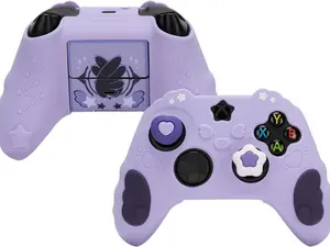 GeekShare Controller Skin Set for Xbox Soft Silicone Protective Cover Skin Case Compatible with Xbox Series X Controller with 2 Thumb Grip Caps and 2 Stickers - Star Wings Series Purple