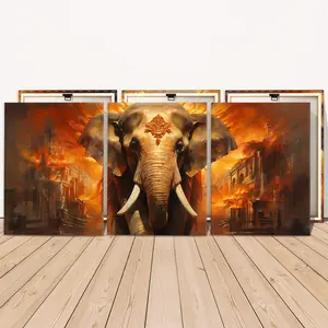 3 Counts Wooden Framed Canvas Painting, Majestic War Elephant Artwork, Exquisite Poster, Perfect Living Room Decoration, Modern Art, Fashion Family Poster, Wall Art Decoration, Waterproof Art