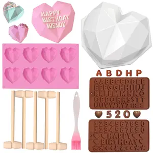 Breakable Heart Mold Kit for Chocolate With Hammer - 8 Cavity Diamond Shaped Silicone Mold for Baking, 8.8" Large Valentine Candy Making