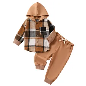 Toddler Boy Outfits Baby Flannel Hoodie Plaid Sweatshirt Sweatpants Baby Boy Fall Winter Clothes