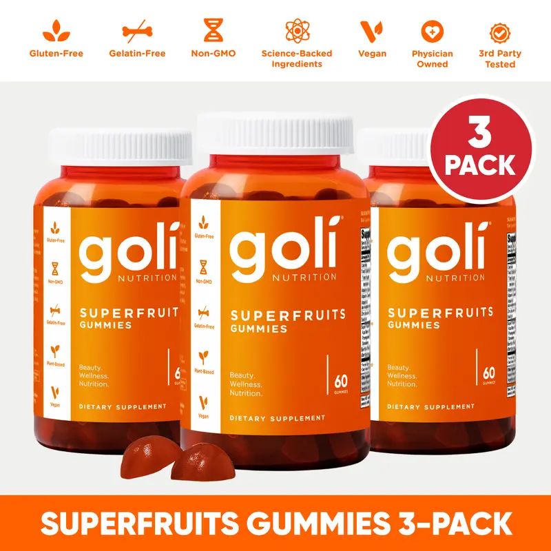 3 Bottles of Goli SuperFruits Beauty Gummy Vitamin - Collagen, Mixed Fruit, Vegan, Plant-Based, Non-GMO, Gluten-Free & Gelatin Free