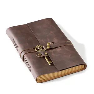 Leather Journal 5"x 7" Genuine Leather Notebook Journal with Key for Men Women - 200 Line Pages Vintage Handmade Leather Bound Journal for Diary Travelling (Vintage Brown)