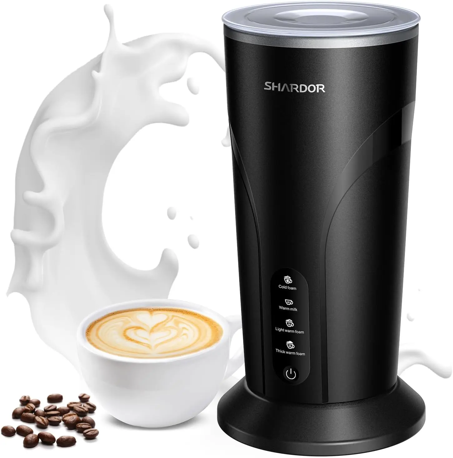 KIDISLE 4-in-1 Automated Countertop Electric Milk Frother-Steamer, Advanced Strix Temperature Control System, 300ml/10oz Auto Warmer, 4 Foam Modes, Auto Shut-Off, Detachable Base & Whisk, US Plug for Coffee Latte, Hot Chocolate