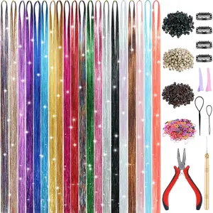 20 Colors Hair Tinsel Kit with Tools 48 Inch 4600 Strands Fairy Hair Tinsel Heat Resistant Glitter Tinsel Hair Extensions Hair Accessories Hair Tinsel Kit for Girls Women  (20 Colors)