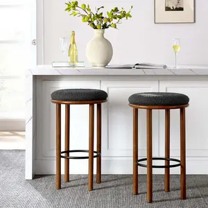 Modway Fable Boucle Fabric Bar Stools - Set of 2 in Walnut Charcoal