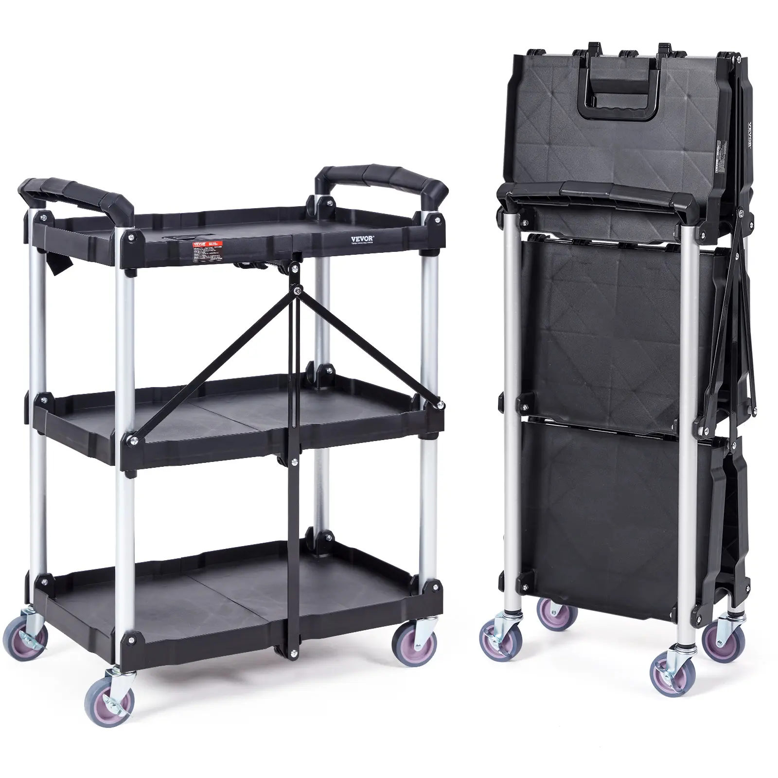 【summerfinds】VEVOR Utility Cart, rolling utility cart with swivel wheels, 550 lbs 2-Shelf Heavy-Duty Plastic Service Cart with 360° Swivel Wheels & 2 Brakes for Warehouse, Garage, Office, Cleaning, Kitchen