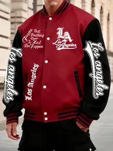 La Style Baseball Jacket, Los Angeles Print, Button Closure, Stretchy Fabric, All Seasons, Comfortable Outerwear, Casual Fitted Design, Casual Fashion Jacket
