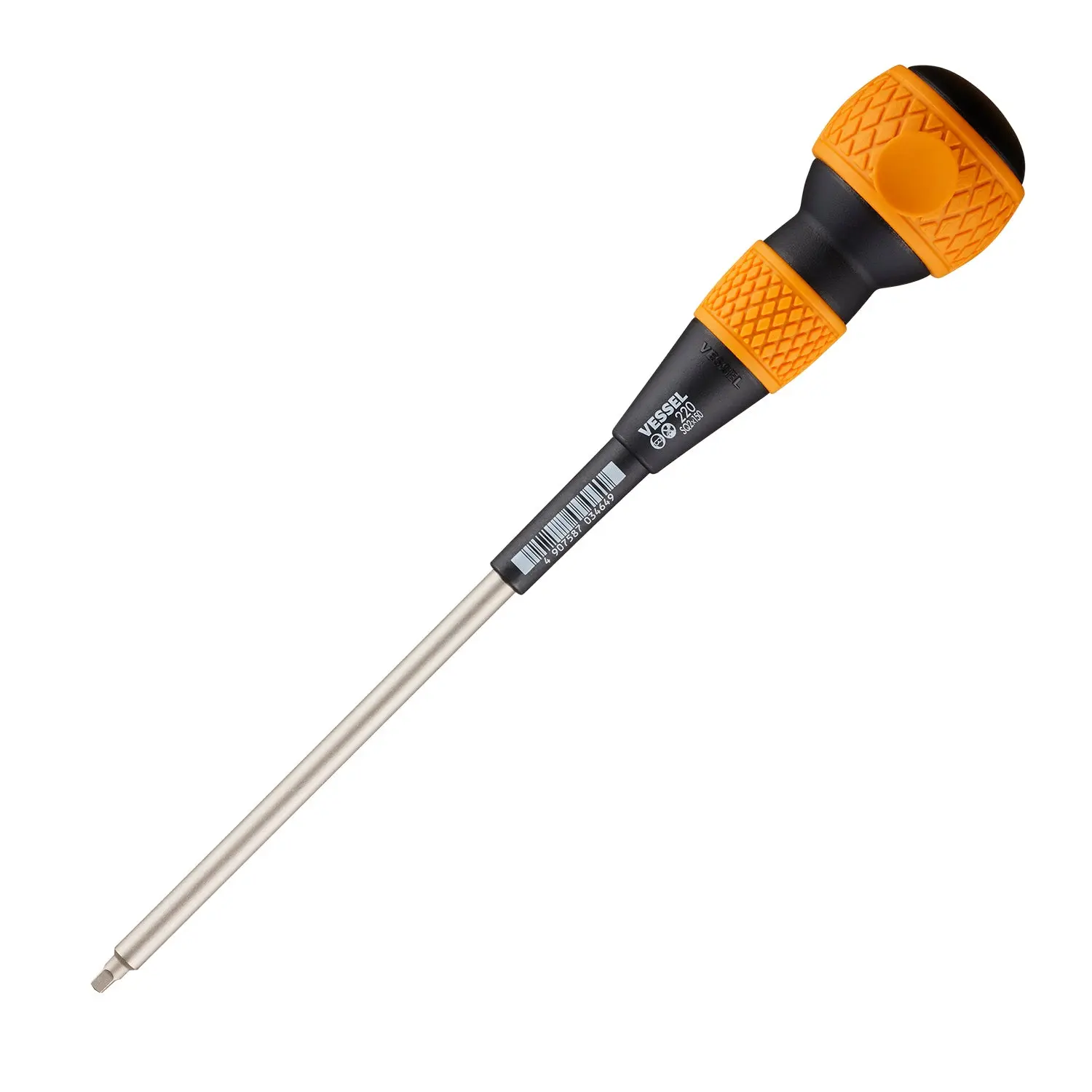 VESSEL No.220 Square Drive Screwdriver, Ergonomic Ball Grip Handle, SQ2 x 150mm Single Hand Tool for Work, Quick and Power Driving, Fatigue Reduction, Elastic Grip
