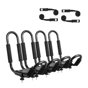 fathersdaygift VEVOR Kayak Roof Rack 2 Pairs J-Bar, Soft Roof Rack, Top Mount Tie Down, Carrier for kayak, Surf Board, Canoe, SUP, Ski Board, Mount on Car, SUV, Truck, 2 Kayaks