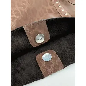 2025 Women's New Style Fashionable Retro Studded Decor Tote Large-Capacity Tote Bag, Casual Minimalist Versatile, for Outings Commuting, Solid-Color Leopard-Print Single-Shoulder Tote Bag