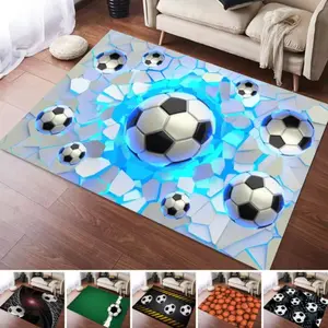 2D Soccer Ball Pattern Flannel Area Rug - Oversized Soft Plush Mat Decorative Rug for Kids Playroom & Bedroom, Non-Slip Thick Sports Pattern Home Decor for Soccer Enthusiasts #SoccerBallRug #3DSportsCarpet #KidsPlayroomDecor #FlannelMat #NonSlipRug