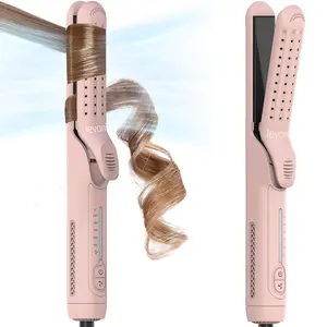 2-In-1 Pink Heated Curler Hair Straightener & Curler, Anti Scald Curling Iron, 360° Air Conditioning,5 level Hot/Cool  Air Adjustable Fast Temperature & Dual Voltage for Long & Short Hair