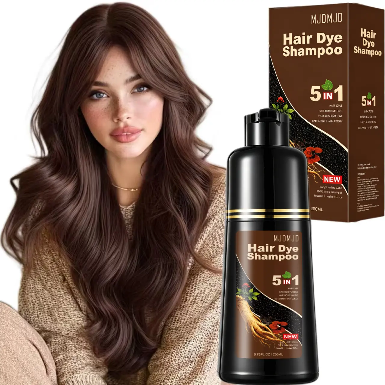 Portable Dark Brown Hair Dye Shampoo 5-in-1, Long-Lasting 3–4 Weeks Gray Coverage, Travel-Friendly Coloring Shampoo for All Hair Types, Gentle Formula Safe for Damaged Hair, Easy At-Home Use for Women & Men, 6.76 Fl Oz