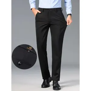 Men's Relaxed Straight Leg Formal Pants - Menswear Formal Wear Plain, Anti-Wrinkle, Comfortable Stretchy, All-Season Business Trousers Everyday Suit Workwear