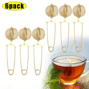 6 Pcs Snap Tea Ball Infuser with Handle; Premium Stainless Steel Fine Mesh Screen Tea Strainer Filters Colander Cullender Sieve Infusion Steeper Maker for Loose Leaf Tea Herbs, Golden