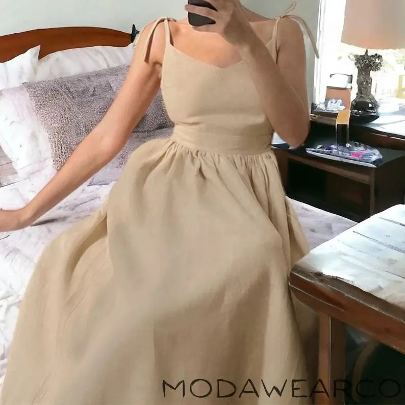 Buttoned linen mini length dress with belt, long sleeve, size XS-XXL - Digital sewing pattern with tutorial